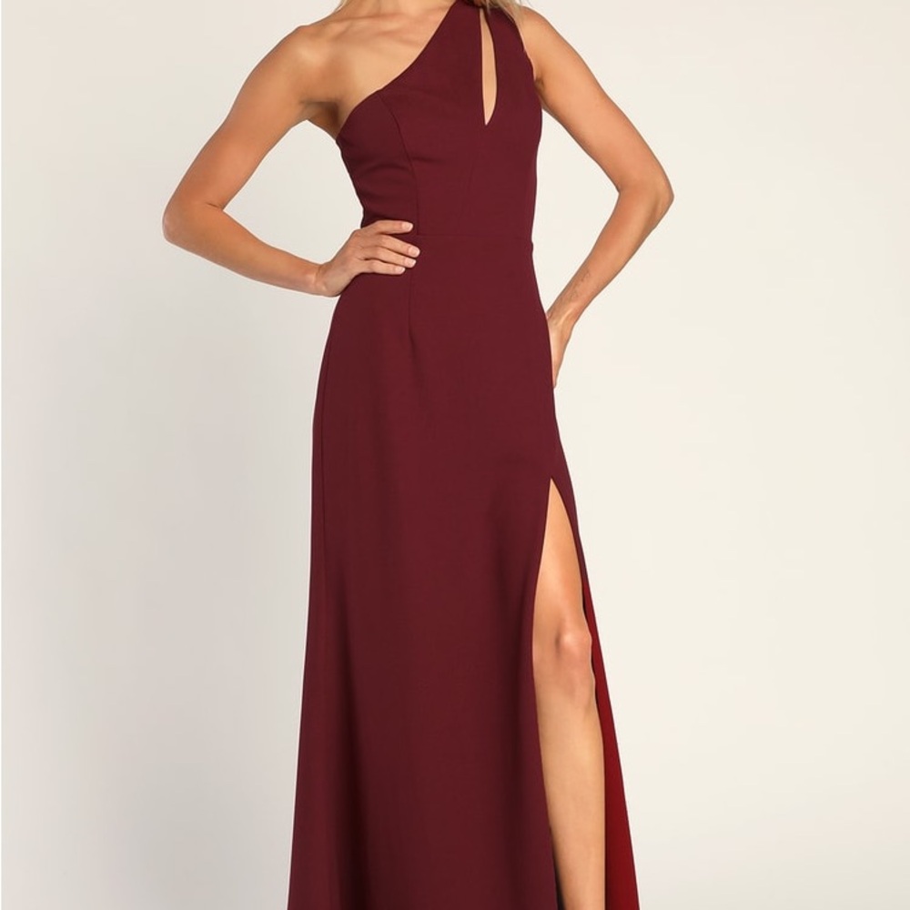 Burgundy Lulus one shoulder maxi dress